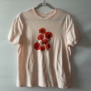 Dip Womens Peach Pink Womens Organic Cotton Floral Graphic Comfy Tee Size Large